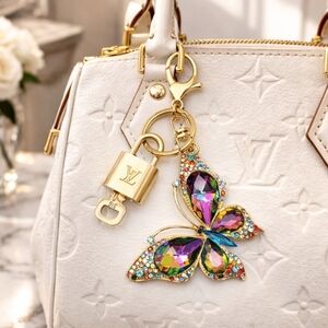 LV Gold Padlock 🔑 Authentic Louis Vuitton Charm + Unbranded Butterfly  Keychain